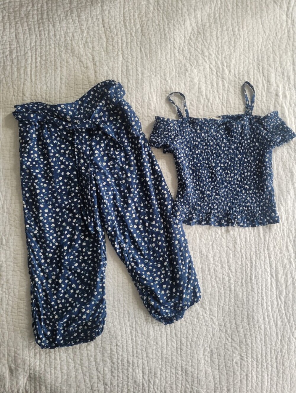 Abercrombie Kids Navy Floral Smocked Top & Cropped Pants Matching Set